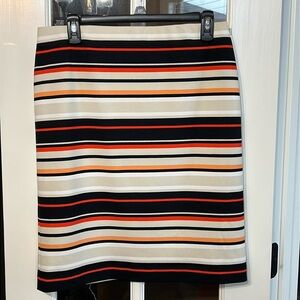 NINE WEST Cream Brown Rust Striped Pull On Stretch Waist Skirt Size 6